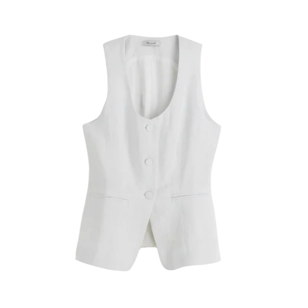 Madewell 100% Linen Scoopneck Cutaway Vest in Salt White